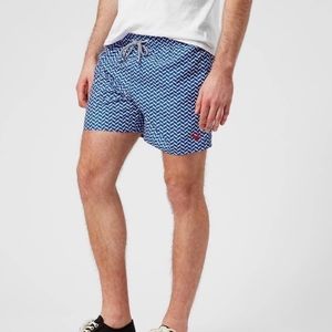 Ted Baker Caven Blue Geo Print Swim Trunks Shorts Sz 4 US L Preppy Summer